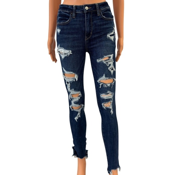 American Eagle Outfitters Denim - American Eagle Skinny Jeans Womens 2 Short Dark Wash Distressed Ripped FrayedHem